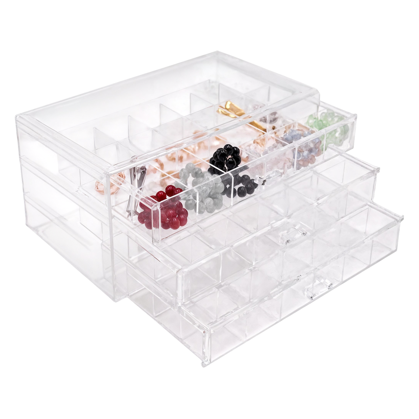 Cutie bijuterii acrilică, 3 sertare,