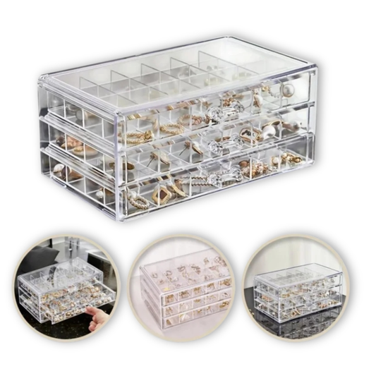 Cutie bijuterii acrilică, 3 sertare,