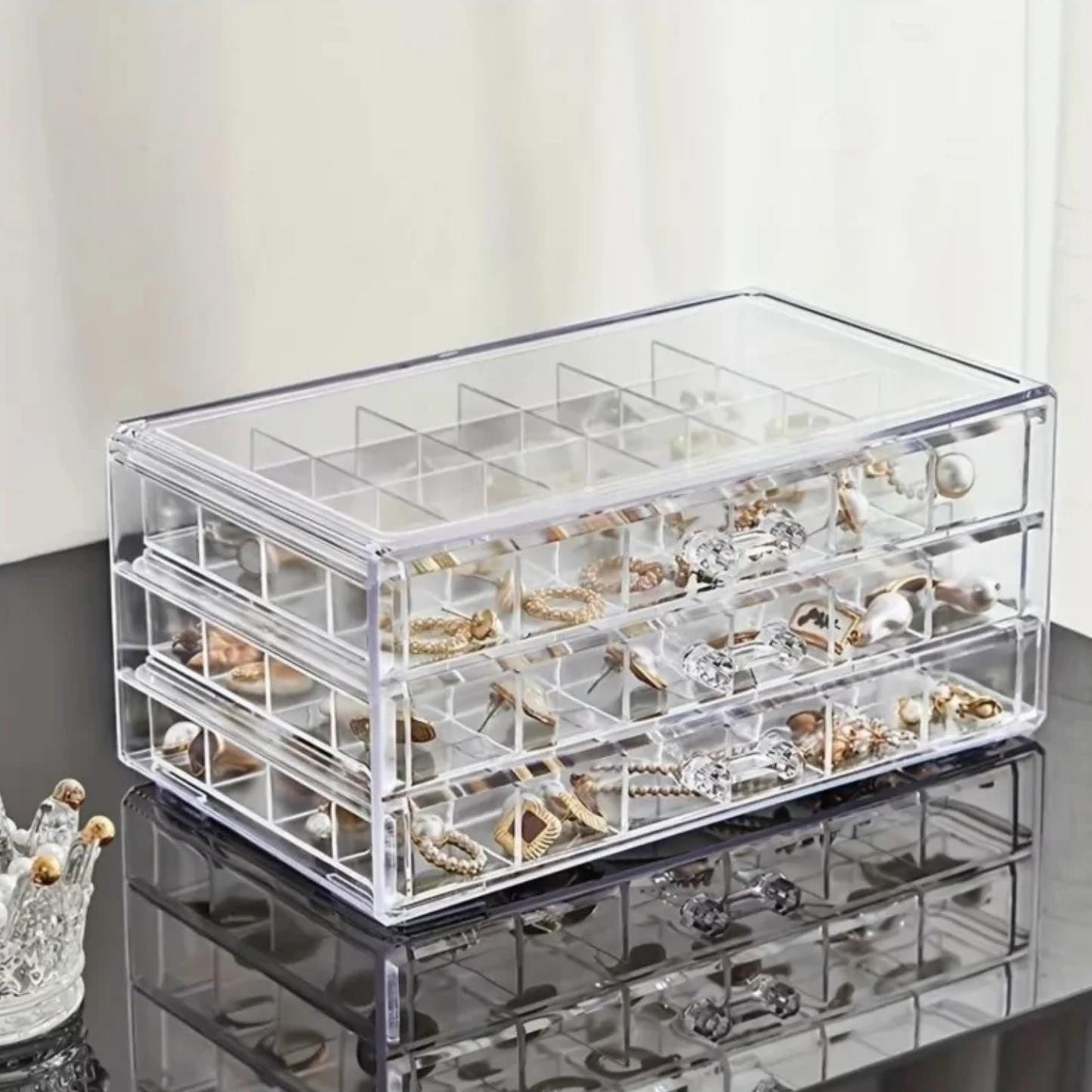 Cutie bijuterii acrilică, 3 sertare,