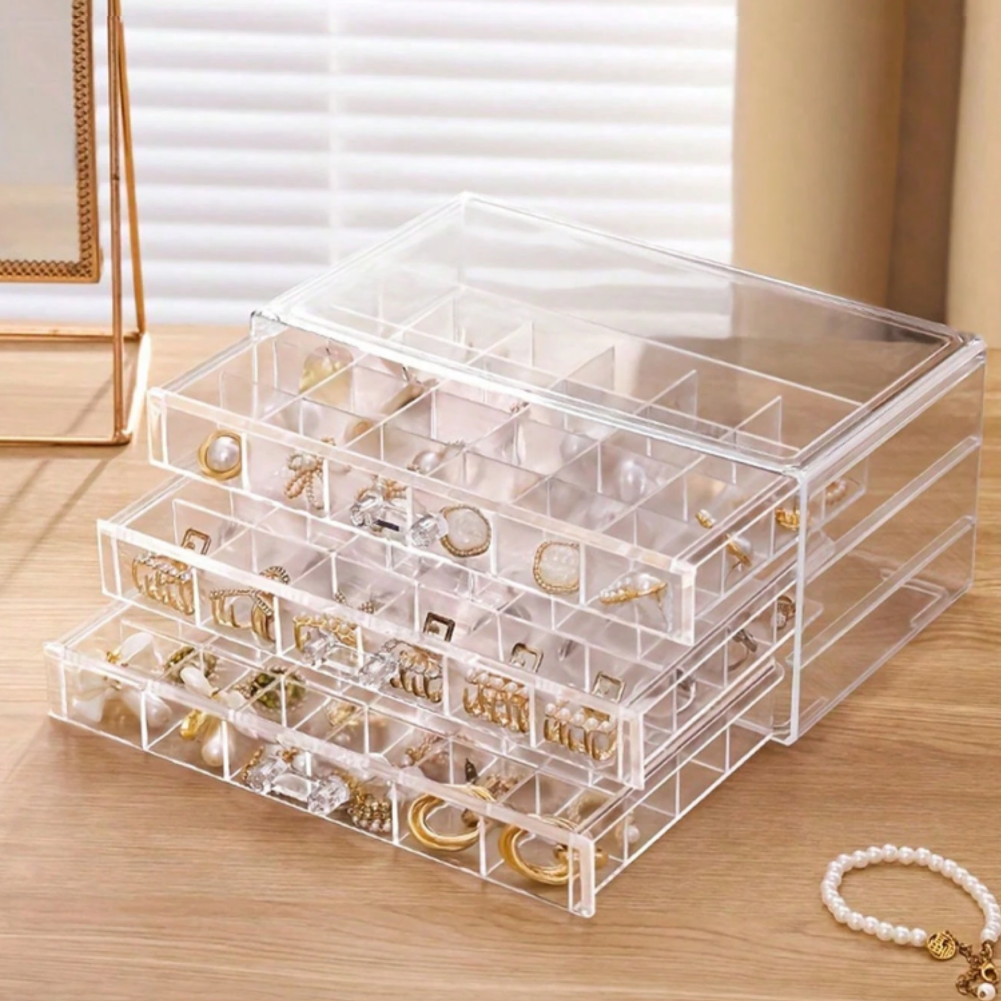 Cutie bijuterii acrilică, 3 sertare,